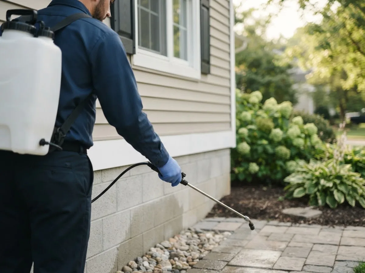 Pest control technician inspecting a home in Kingsville, TX